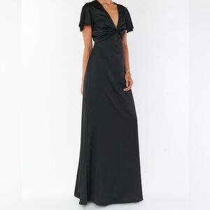 Show Me Your Mumu Rome Twist Gown Black Satin Short Sleeve Elegant Maxi Dress XL